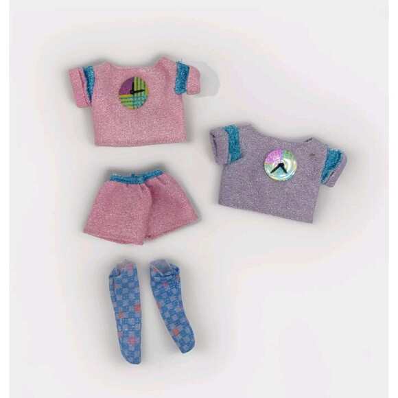Vintage 1986 Mattel Funtime Barbie Pink Sparkle Outfit Top Shorts Socks + Shirt - Picture 2 of 6